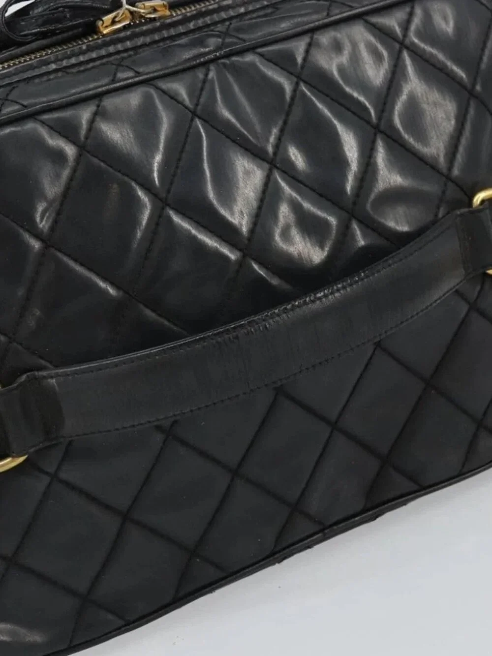 CHANEL Vanity Hand Bag Patent leather 2way Black CC